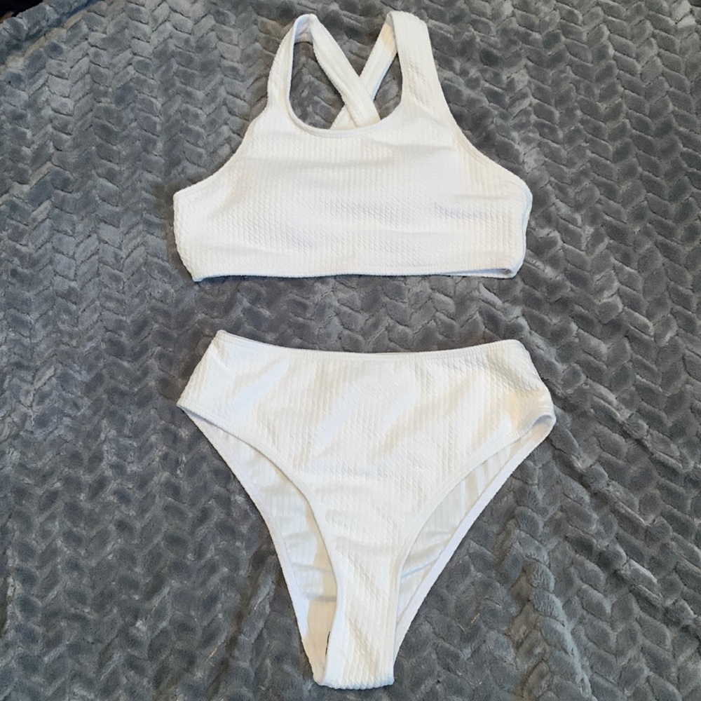 SHEIN Rib Knit High Waisted Bikini Swimsuit